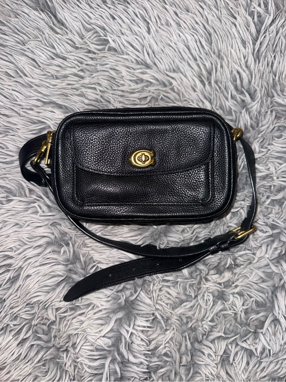 Coach Black Pebbled Leather Crossbody with Gold Turnlock